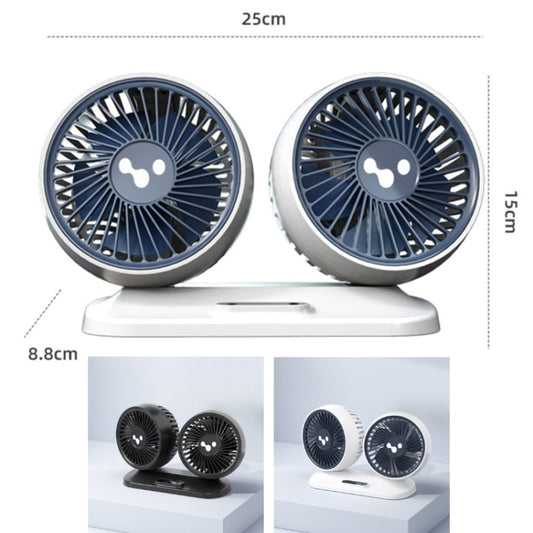 12v/24v Car Fan USB Interface Powerful Double Head Electric Fan(Olive Black) by bashfashion