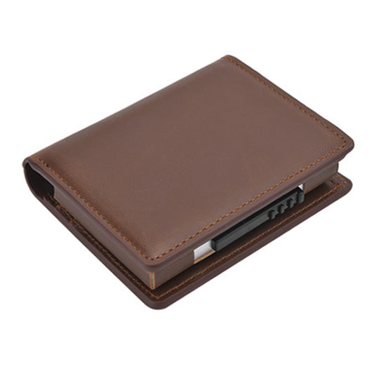 RFID Anti-Theft Short Wallet Automatic Pop-Up Aluminum Alloy Antimagnetic Card Holder(Brown) by bashfashion