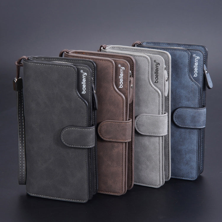 Baellerry Matte Leather Multi-card Slot Men Clutch Bag Zip Buckle Vintage Wallet(Grey) by Baellerry