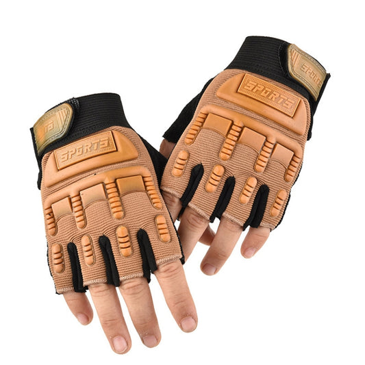 M Outdoor Riding Balance Wheel Skating Military Training Children Half-Finger Gloves(Sand Color) by bashfashion