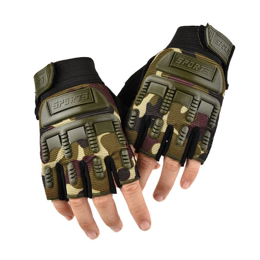 L Outdoor Riding Balance Wheel Skating Military Training Children Half-Finger Gloves(Camouflage) by bashfashion