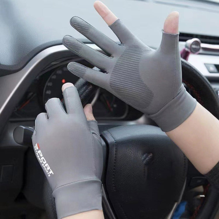Free Code Summer Ice Silk Thin Sunscreen Gloves Fishing Non-slip Takeaway Rider Gloves(Two Finger Gray) by bashfashion