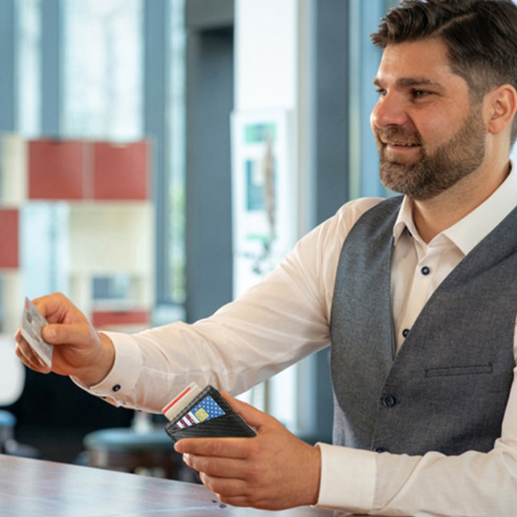 RFID Anti-Theft Brush Men Vintage Leather Wallet Card Case(Carbon Fiber+Orange Inside) by bashfashion