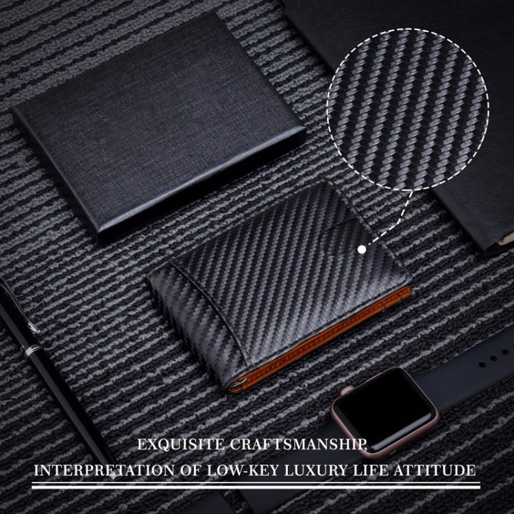 RFID Anti-Theft Brush Leather Multi Card Pocket Coin Wallet Credit Card Case(Carbon Fiber+Blue Inside) by bashfashion