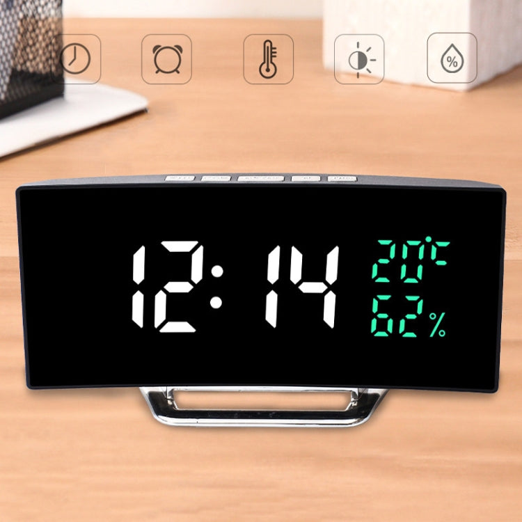 7816 Curved Screen LED Temperature / Humidity Display Multifunctional Clock(Green) by bashfashion