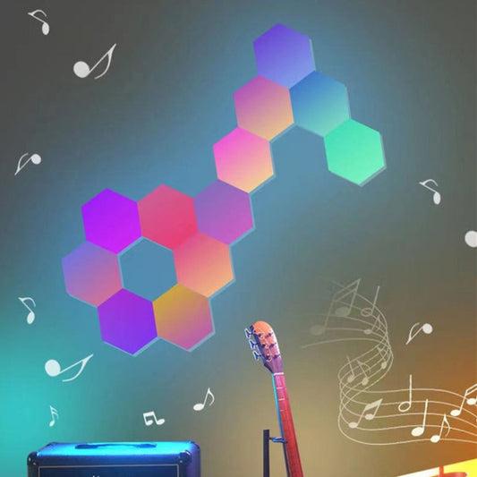 12pcs/set RGB Symphony Hexagon Lights DIY Bedside Ambient Wall Lamp Smart Honeycomb Light(WIFI-APP) by bashfashion