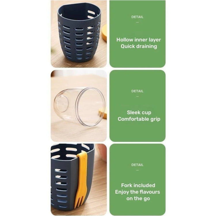 600ml Fruit and Veggie Snack Cup with Lid and Fork Airtight Leak-proof Salad Box(Blue) by bashfashion