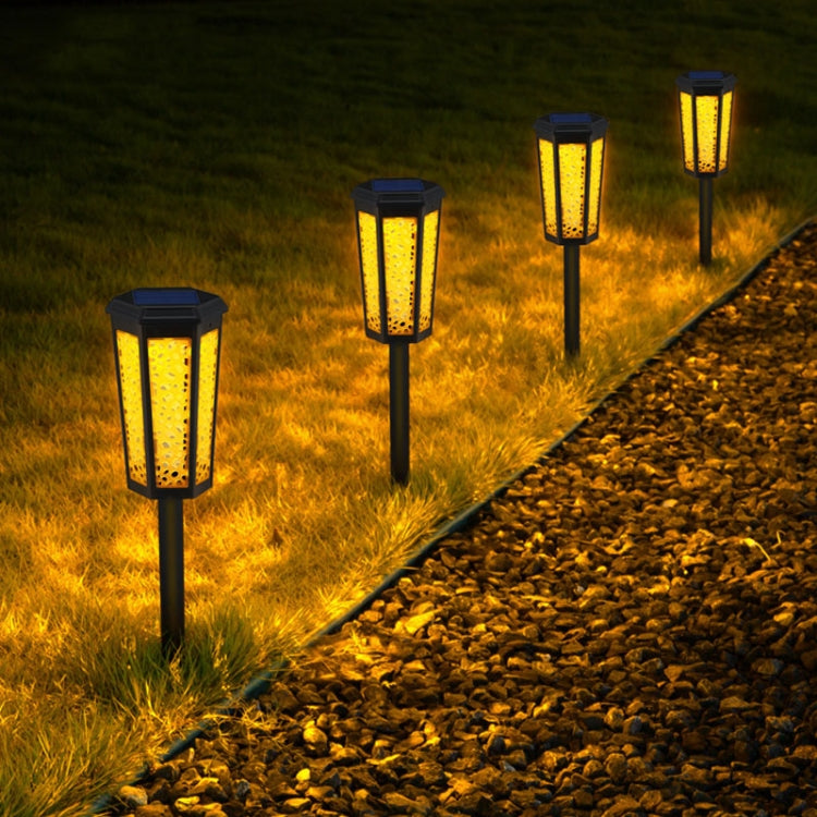 Hexagonal Hollow Solar Ground Lawn Lamp LED Outdoor Waterproof Decorative Garden Light(Warm Light + RGB) by bashfashion