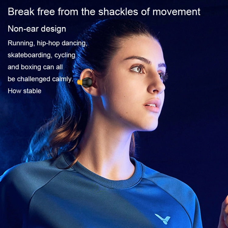 R18 LED Digital Display Wireless Ear Clip Noise Reduction Bluetooth Headset(Black Yellow) by bashfashion