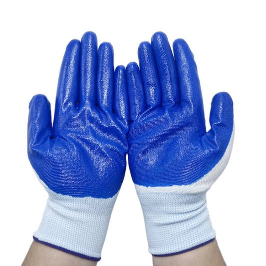 2pcs /Pair Work Safety Gloves Abrasion And Oil Resistant Nitrile Half Rubber Gloves(White And Blue Without Words) by bashfashion