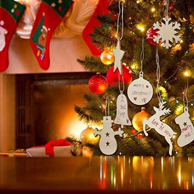10pcs/set Wooden Christmas Tree Pendants Hand-painted Decorative DIY Wood Chips(Random Style) by bashfashion