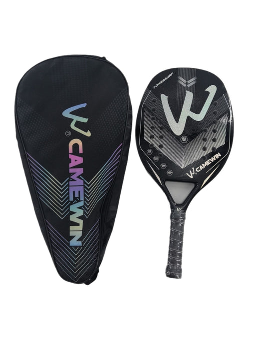 CAMEWIN 3K Carbon Fiber Rough Surface Beach Tennis Racket With Cover Bag(Black and Silver) by bashfashion