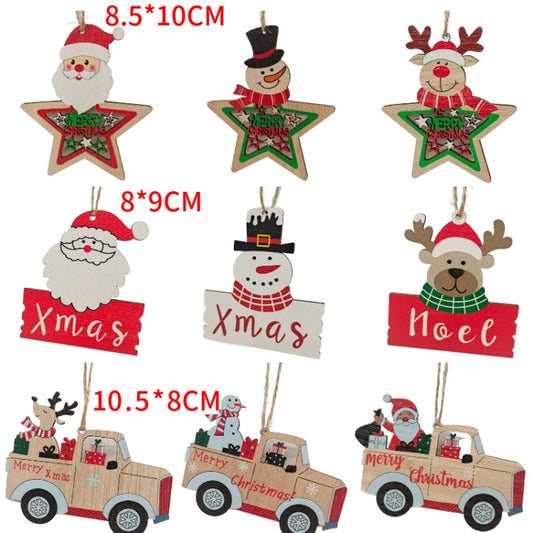 10pcs/set Colorful Wooden Christmas Tree Snowman Pendant Decoration(Random Style Delivery) by bashfashion