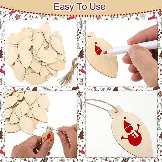 50pcs/set Christmas Hanging Wood Chip Light Bulb DIY Blank Hanging Tag by bashfashion