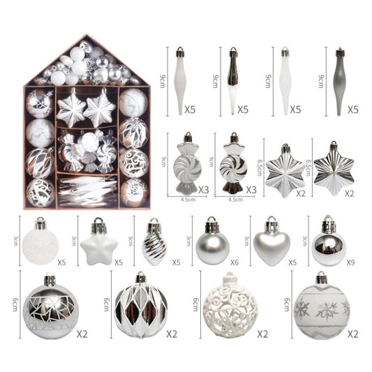 73pcs/Set Christmas Tree Decoration Pendant Painted Christmas Ball, Color: Silver White by bashfashion