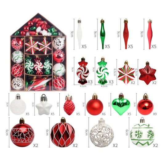 73pcs/Set Christmas Tree Decoration Pendant Painted Christmas Ball, Color: Red Green White by bashfashion