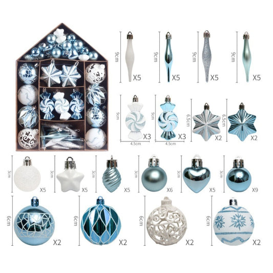 73pcs/Set Christmas Tree Decoration Pendant Painted Christmas Ball, Color: Light Blue White by bashfashion