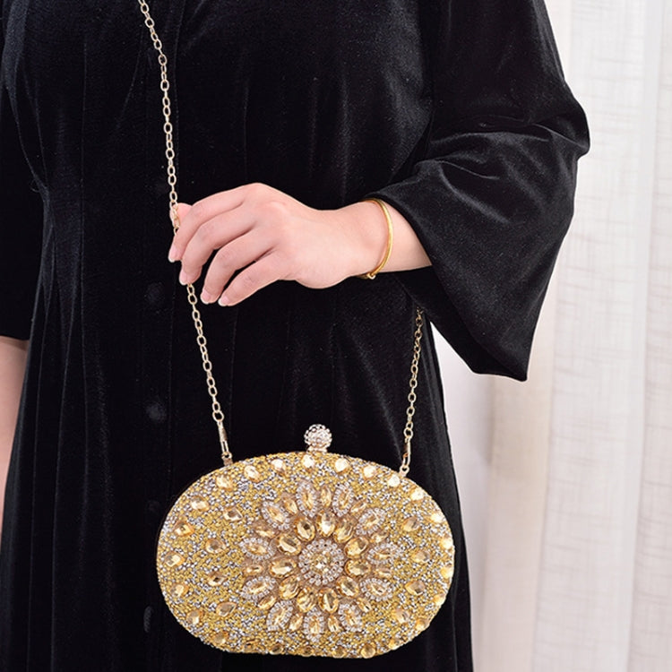 Oval Sunflower Diamond Evening Party Clutch Bag(Black) by bashfashion