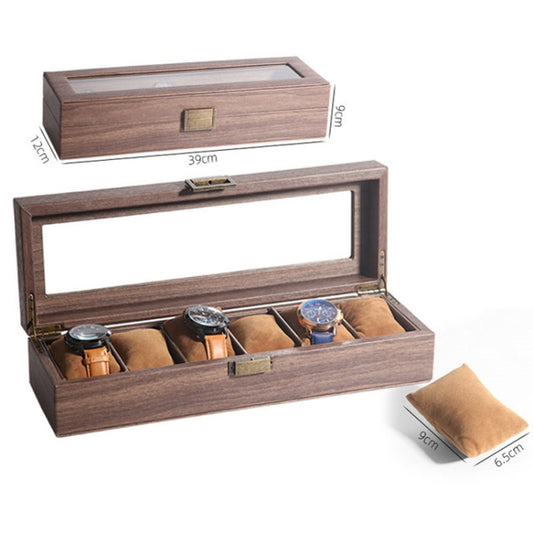Wood Grain Leather Watch Display Box Watch Storage Case Jewelry Box, Style: 6 Digit Long by bashfashion