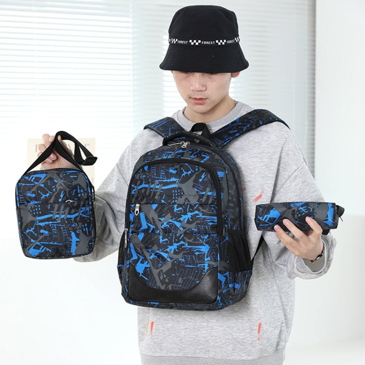 Three-Piece Student Backpack Set Casual Large Capacity Outdoor Travel Backpack(Black) by bashfashion