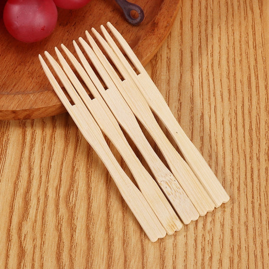 100pcs /Can Bamboo Fruit Stick Disposable Two Tines Dessert Fork For Home Use by bashfashion