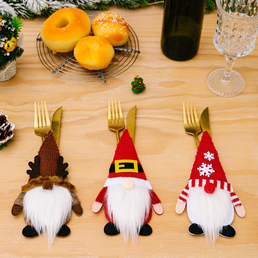 Christmas Table Decoration Props Cartoon Knife and Fork Decorative Cover(Snowflake) by bashfashion