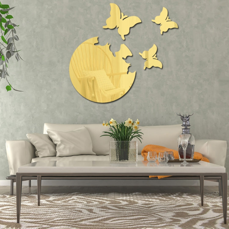 4pcs /Set DIY Acrylic Butterfly Mirror Waterproof Wall Stickers Dining Room Bedroom Decoration(Silver) by bashfashion