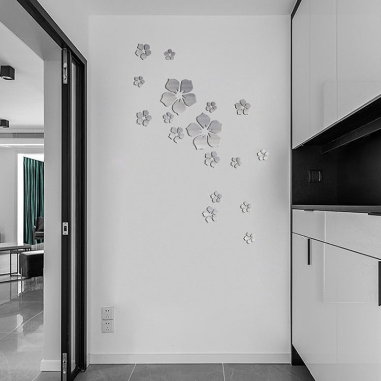 18pcs /Set Acrylic Cherry Blossom Mirror Wall Sticker Living Room Bedroom Background Wall Decoration(Silver) by bashfashion