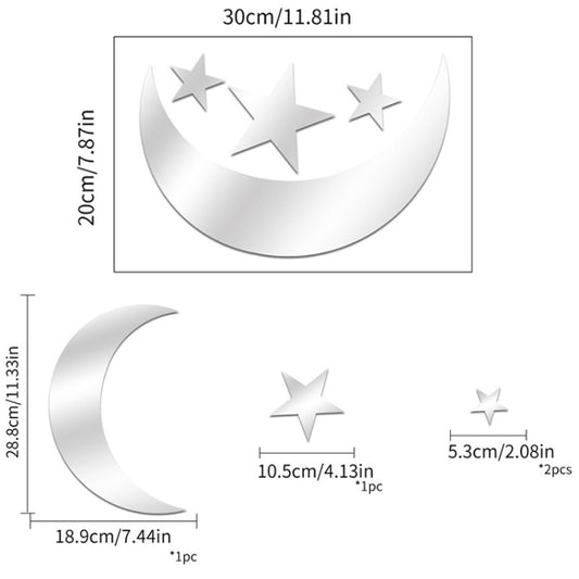 4pcs /Set Acrylic Moon Stars Mirror Wall Sticker Home Decoration Soft Mirror(Black) by bashfashion