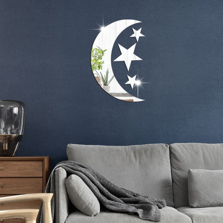 4pcs /Set Acrylic Moon Stars Mirror Wall Sticker Home Decoration Soft Mirror(Black) by bashfashion