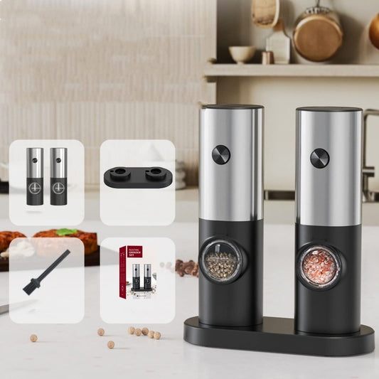 Electric Automatic Salt and Pepper Grinder Set Battery Powered, Model: B2 KYMQ-16B-BS by bashfashion