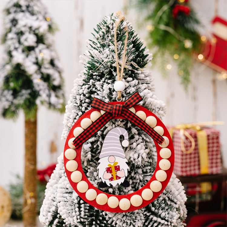 Wooden Wreath Christmas Tree Pendant Round Beaded Christmas Decoration Supplies(Red) by bashfashion