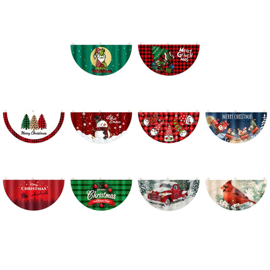 Cartoon Printed Outdoor Fan-shaped Hanging Flag Christmas Decorations, Style: Snowman by bashfashion