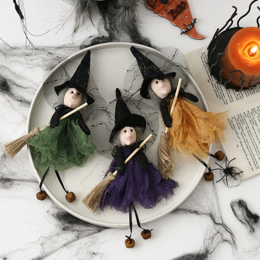 Halloween Broom Witch Doll Pendant Ghost Festival Party Props(Green) by bashfashion