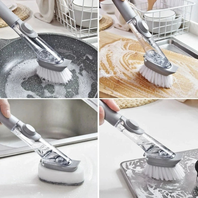Kitchen Long Handle Automatic Liquid Filling Non-Stick Pan Scrubber Brush Cleaning Brush, Style: Brush+Sponge by bashfashion