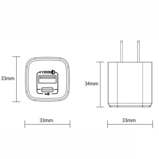 20W Portable Mini Cell Phone Charger Type-C+USB Dual-Port Fast Charger Charging Adapter, CN Plug by bashfashion