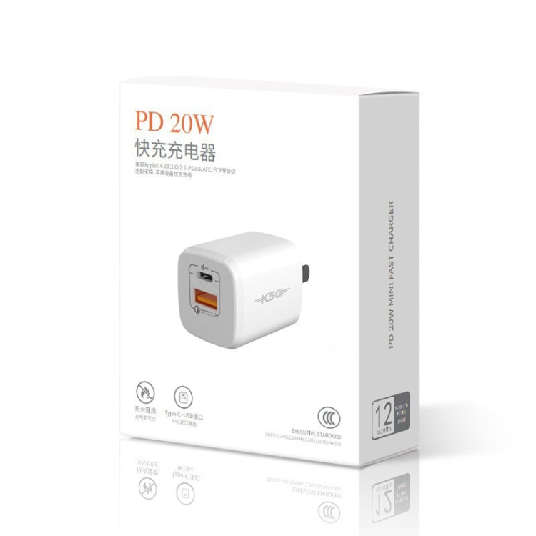 20W Portable Mini Cell Phone Charger Type-C+USB Dual-Port Fast Charger Charging Adapter, CN Plug by bashfashion