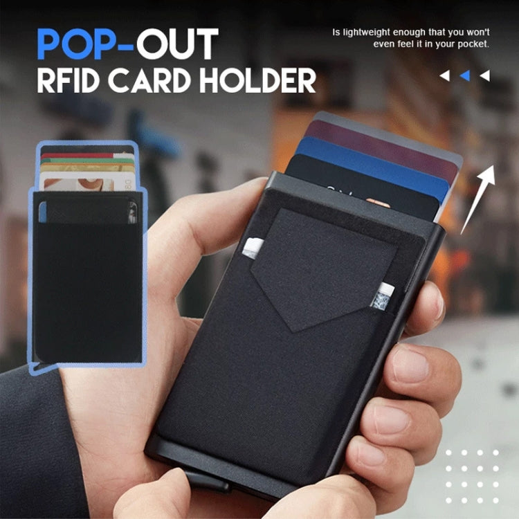 Pop Up Metal Card Holder with Lycra Cloth RFID Aluminum Alloy Credit Card Box(Black) by bashfashion