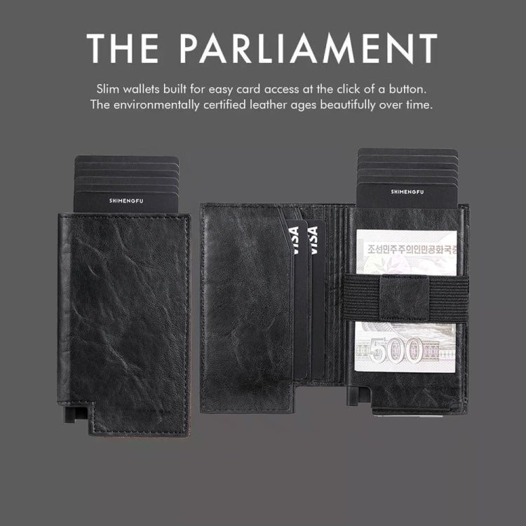 Pop-up Leather Metal Card Holder RFID Bifold Wallet(Carbon Fiber Black) by bashfashion