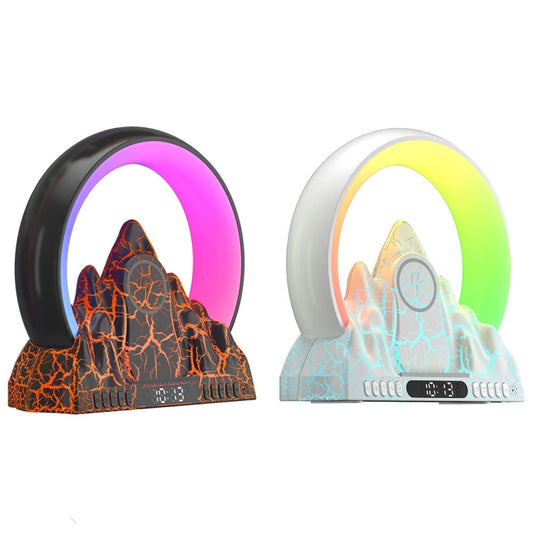 Flame Mountain Ambient Light Wireless Charger Smart Alarm Clock Bluetooth Speaker with Wake-up Function(Black) by bashfashion