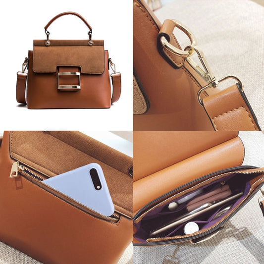 Women Frosted Wide Shoulder Strap Crossbody Square Bag Tote Single Shoulder Bag(Brown) by bashfashion