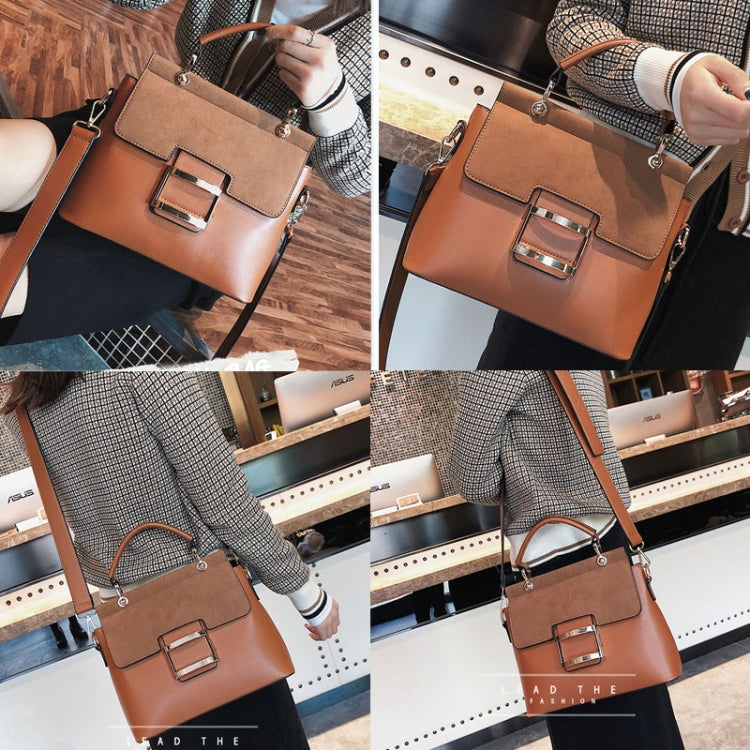 Women Frosted Wide Shoulder Strap Crossbody Square Bag Tote Single Shoulder Bag(Brown) by bashfashion