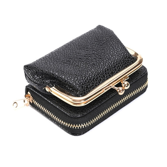 Lychee Pattern Coin Purse Card Clip Ladies Short Metal Clip Buckle Wallet(White) by bashfashion