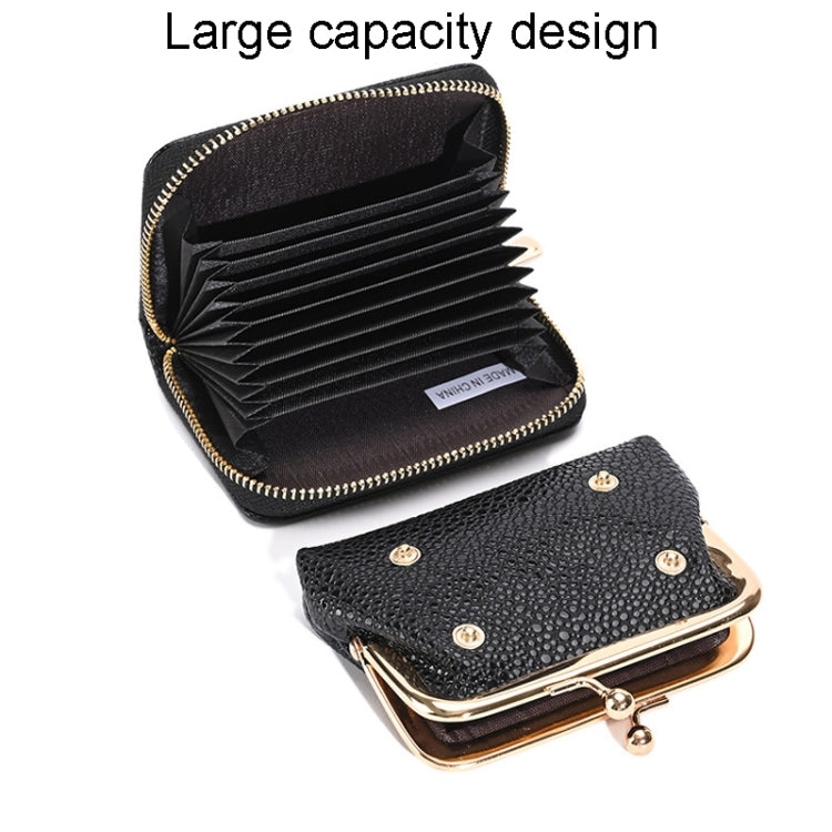 Lychee Pattern Coin Purse Card Clip Ladies Short Metal Clip Buckle Wallet(Black) by bashfashion