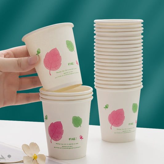 25pcs /Pack 250ml Disposable Paper Cup Thickened Wood Pulp Water Cup(Red Leaf) by bashfashion