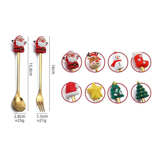 4pcs /Pack Christmas Cartoon Doll Stainless Steel Tableware, Style: A Spoon Fork(Gold+Red Box) by bashfashion