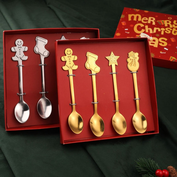 4pcs /Pack Christmas Stainless Steel Spoon Tableware Gift Set, Color: Golden Christmas Box by bashfashion