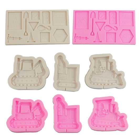Cartoon Construction Site Tools Engineering Car Cake Decoration Molds, Specification: MK-3056 (Light Gray) by bashfashion