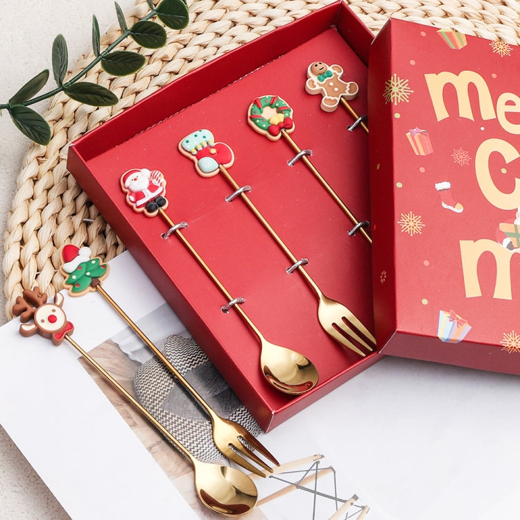 4pcs /Pack Christmas Gift Spoon Cartoon Fruit Fork Dessert Coffee Scoop, Style: A by bashfashion
