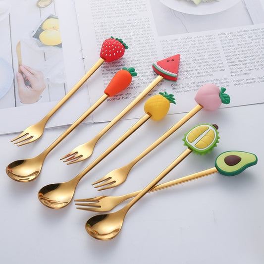Stainless Steel Coffee Spoon Cartoon Fruit Fork Cute Kids Tableware, Style: Pineapple Fork by bashfashion